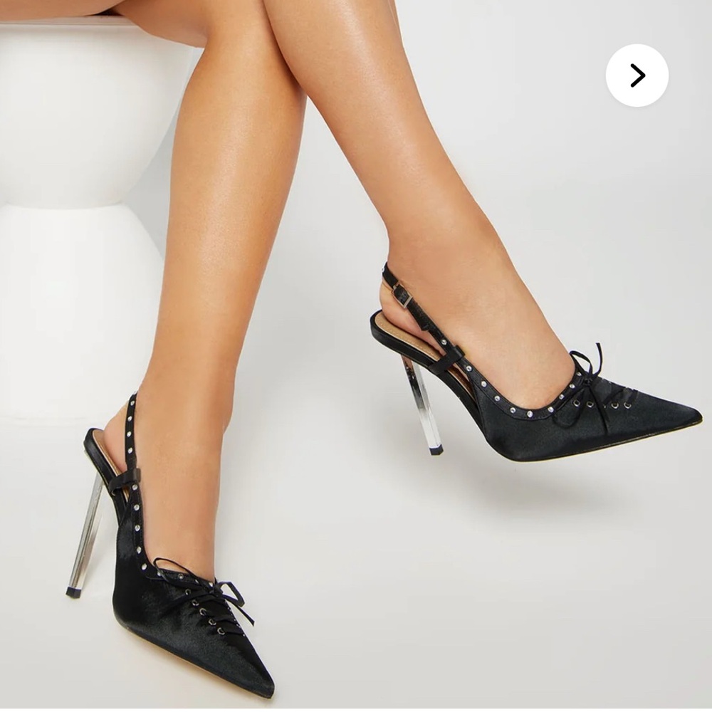 Fashion Nova Midnight Black Satin Heels
